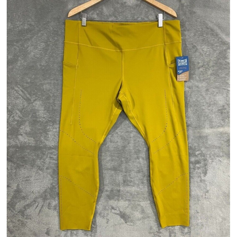 Brooks Womens Method 7/8 Tight Leggings Activewear Golden Hour Yellow Sz 2XL